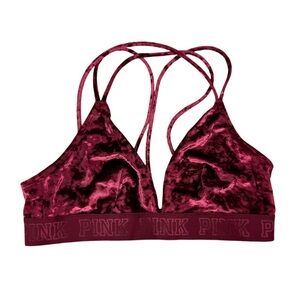 PINK Victoria’s Secret Velvet Bralette Bra Sz Large Maroon Berry Vneck